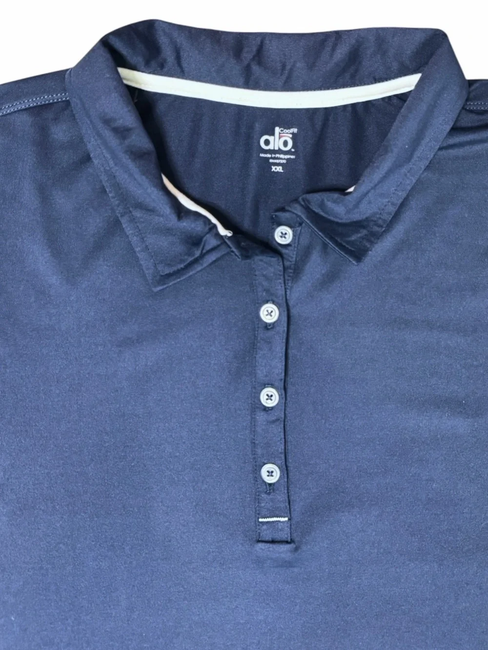 ALO Sport CoolFit Performance Polo Navy Blue White Short Sleeve Size XXL